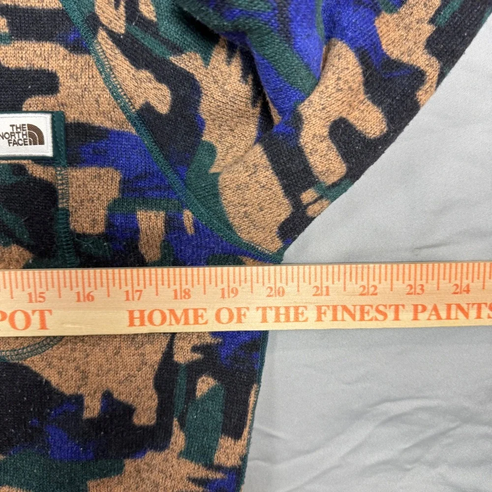 North Face Fleece Men's S Gordon Lyons Print 1/4 Zip Pullover Camo Green Blue